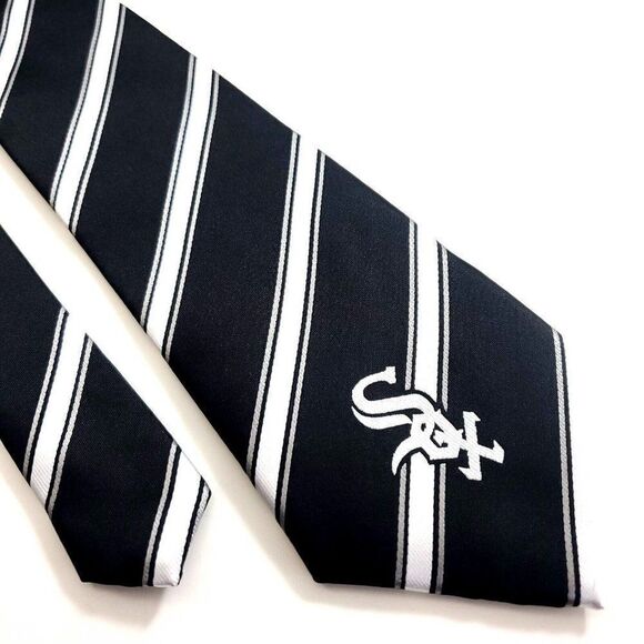 Chicago Whitesox Black White Striped Polyester MLB Baseball Tie - Picture 1 of 6